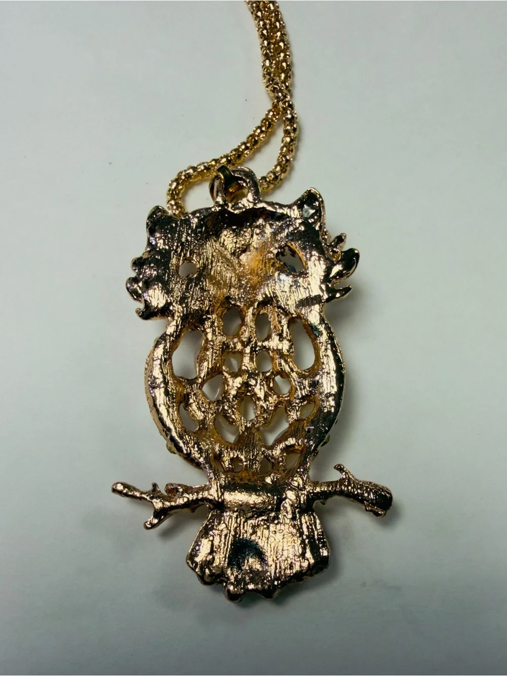Gold-Tone Owl Pendant Necklace with Faux Pearls and Rhinestones NEW